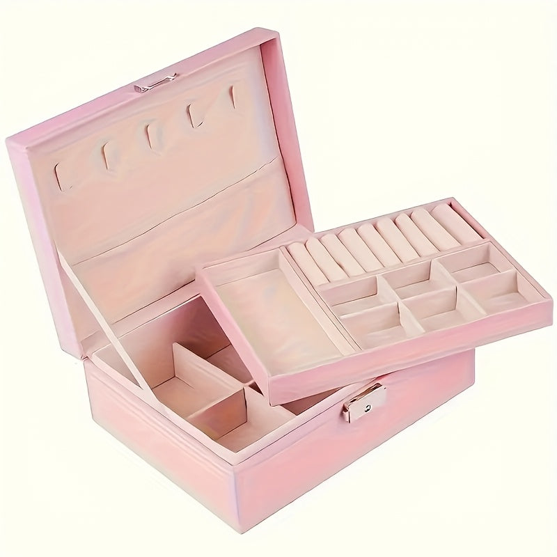 Luxury Key Lock Jewelry Box - Elegant Divided Storage Box, Suitable for Necklaces, Earrings, Bracelets, Watches - Secure Lock Design, Soft Lining - Perfect Gift for Valentine'S Day, Christmas, Birthday - Home or Boutique Display Box - Available in Green,
