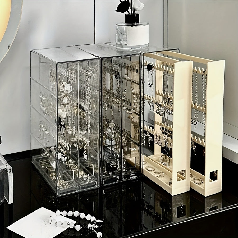 1pc Clear Acrylic Jewelry Storage Box, 2 Drawers 6 Layers Jewelry Storage Rack - Jewelry/Accessories Organizer - Necklace Display Rack - Multi-Function Earrings, Necklaces, Bracelets, Rings, Pendants Organizer for Home Jewelry Storage - Transparent Design