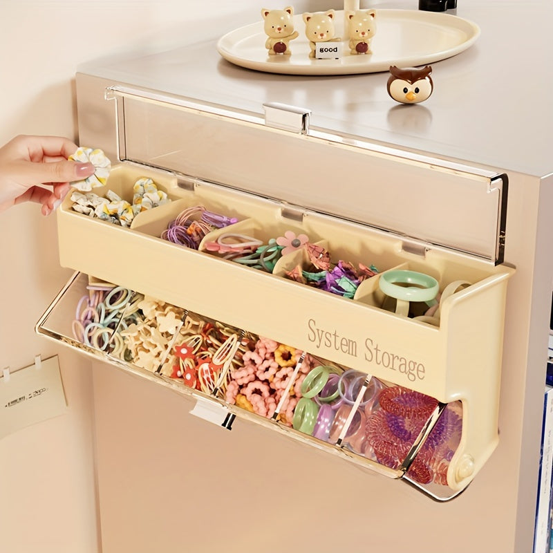 Fashionable Light Yellow Hair Accessory Storage Box - Multi-Layer Dust-Proof And High Quality Storage Container, Suitable for Jewelry, Hair Bands, Hair Clips, Etc. - Wall-Mounted, No Need for Drilling, Jewelry Box, Jewelry Boxes