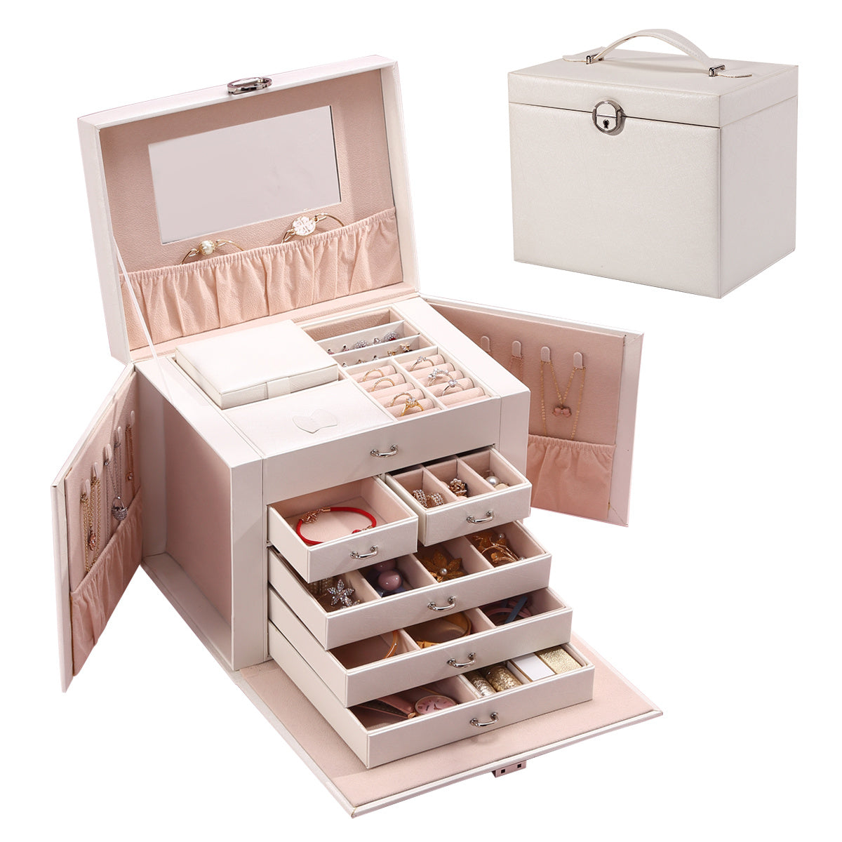 [1pc Multi-layer Jewelry] 1pc Multi-layer Jewelry Box, Jewelry Storage Box With Drawers, Jewelry Storage Holder With Mirror