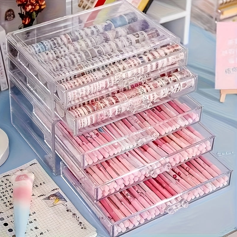 A 5-Layer Transparent Acrylic Desk Organizer with Drawers - a Modern, Multifunctional Storage Solution for Cosmetics, Stationery, And Office Supplies, Desk Storage Box | Stylish Storage Box | Plastic Drawers, Desk Drawer Organizer, Jewelry Box, Jewelry