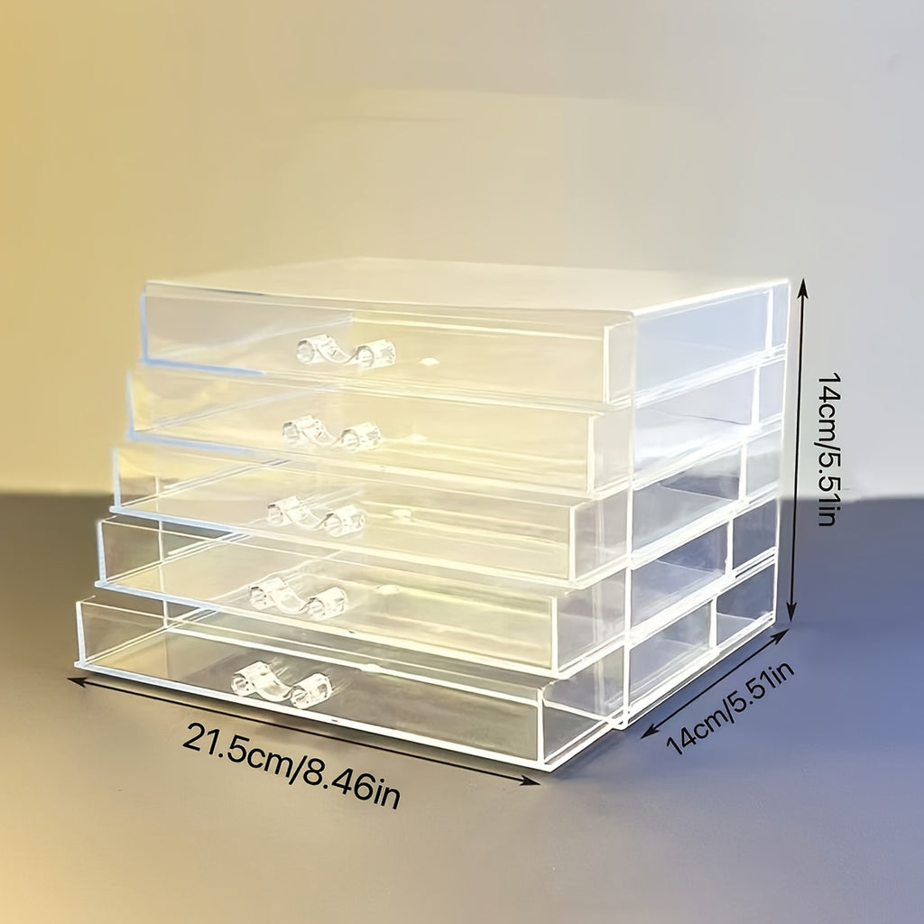 A 5-Layer Transparent Acrylic Desk Organizer with Drawers - a Modern, Multifunctional Storage Solution for Cosmetics, Stationery, And Office Supplies, Desk Storage Box | Stylish Storage Box | Plastic Drawers, Desk Drawer Organizer, Jewelry Box, Jewelry