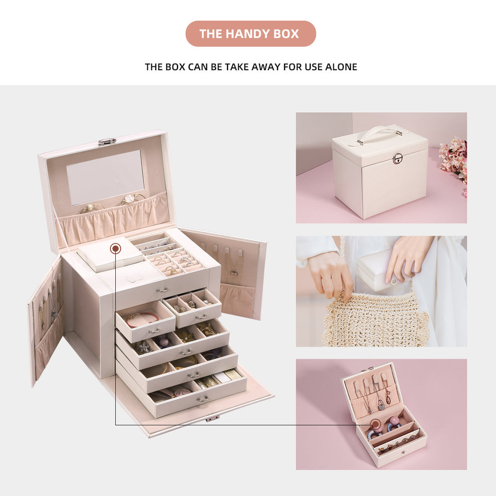 [1pc Multi-layer Jewelry] 1pc Multi-layer Jewelry Box, Jewelry Storage Box With Drawers, Jewelry Storage Holder With Mirror