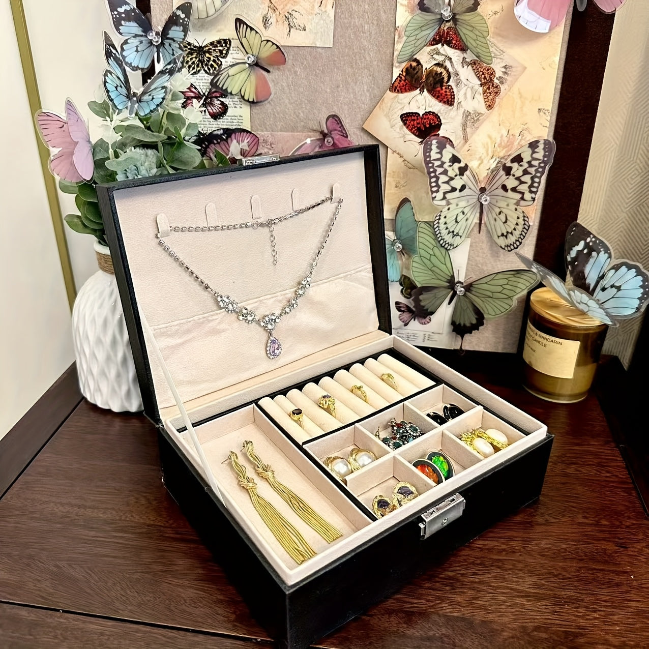 Lockable Jewelry Organizer Box with Drawers - Multi-Layer Anti-Tangle Storage for Necklaces, Earrings, Bracelets | Classic Synthetic Faux Leather Design with Fabric Lining | Perfect for Home Vanity Display & Holiday Gifts (Halloween/Thanksgiving), Jewelry