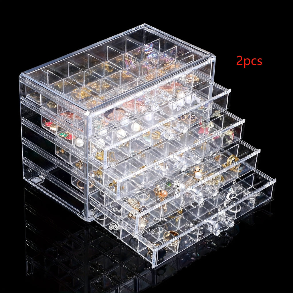 Jewelry Storage Box with 5 Drawers, Featuring 5 Layers And 120 Compartments Made of Transparent Plastic. This Multifunctional And Minimalist Organizer Is Suitable for Women And Girls, Serving As a Clear Display Stand for Earrings, Necklaces, Rings, And