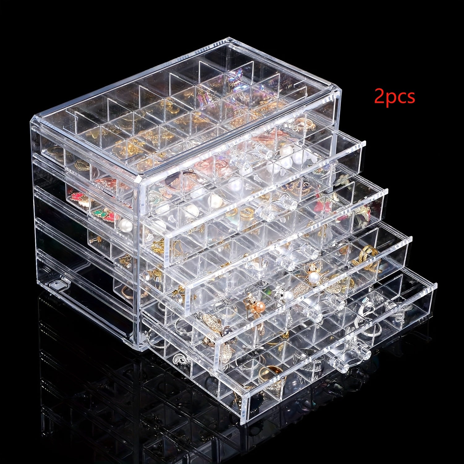 Jewelry Storage Box with 5 Drawers, Featuring 5 Layers And 120 Compartments Made of Transparent Plastic. This Multifunctional And Minimalist Organizer Is Suitable for Women And Girls, Serving As a Clear Display Stand for Earrings, Necklaces, Rings, And