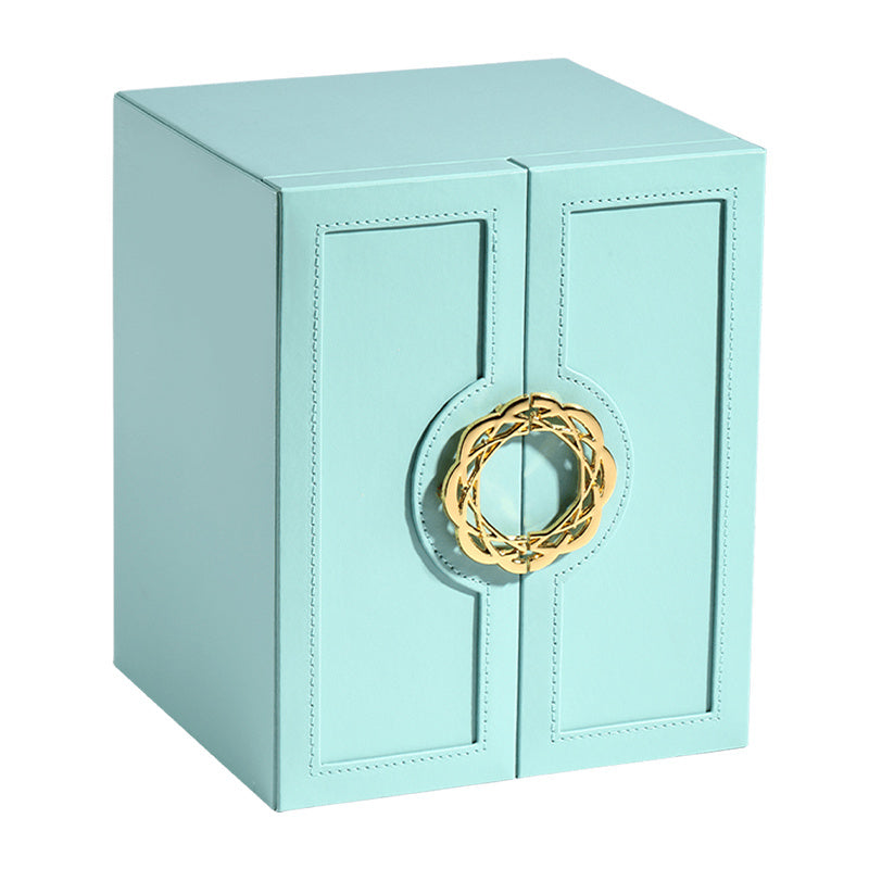 1 Large Faux Leather Jewelry Organizer Box with 5 Drawers & Golden-Tone Handles - Elegant Rectangular Storage for Rings, Necklaces, Bracelets, Earrings, Watches - Soft Fabric-Lined Interior, Side Door Access, Textured Finish - Luxury Home Décor, Watch