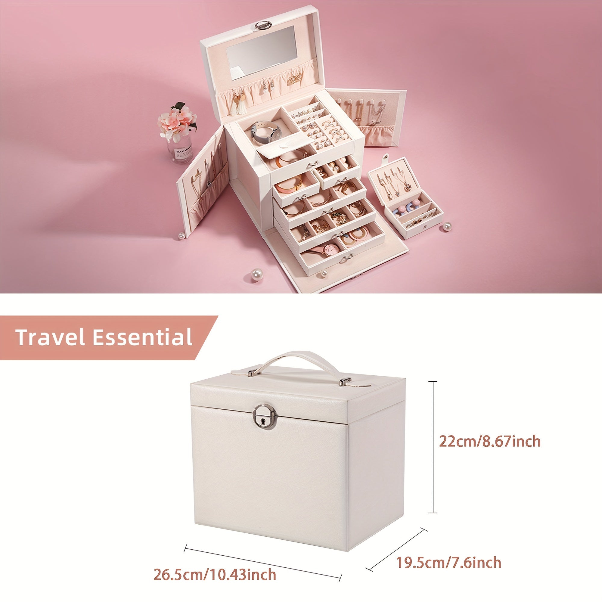 [1pc Multi-layer Jewelry] 1pc Multi-layer Jewelry Box, Jewelry Storage Box With Drawers, Jewelry Storage Holder With Mirror