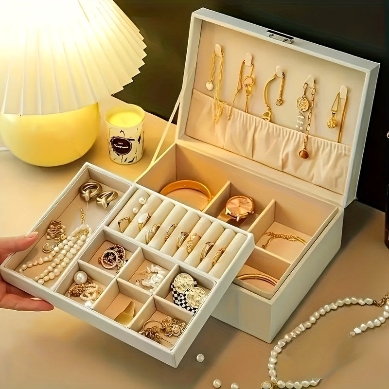 Luxurious Jewelry Organizer Box with Lock - Large Capacity Multi-Layer Display Case for Necklaces, Earrings Bracelets & Watches in Faux Leather Finish. Ideal Gift or Home/Salon Storage Solution, Jewelry Boxes