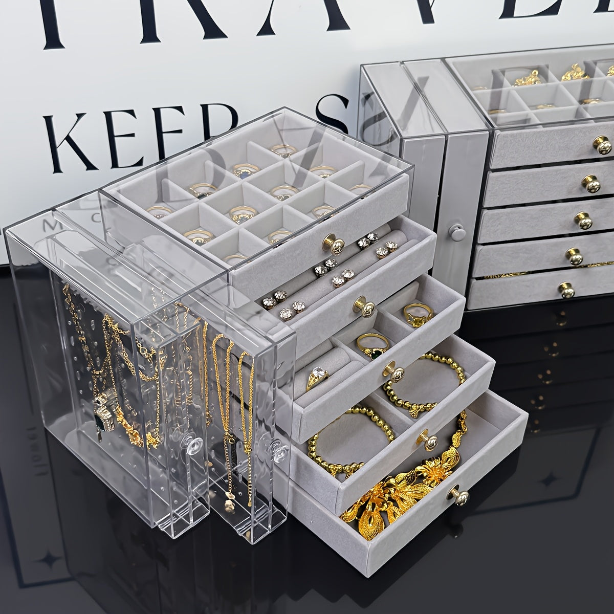 Large Jewelry Organizer Box with Clear Lid - Elegant Jewelry Storage Case, Multiple Compartments for Necklaces, Bracelets, Rings, Earrings - Birthday, Mother's Day, Valentine's Gift for Women - Desktop Organizer with Secure Closure, Jewelry Box Organizer,