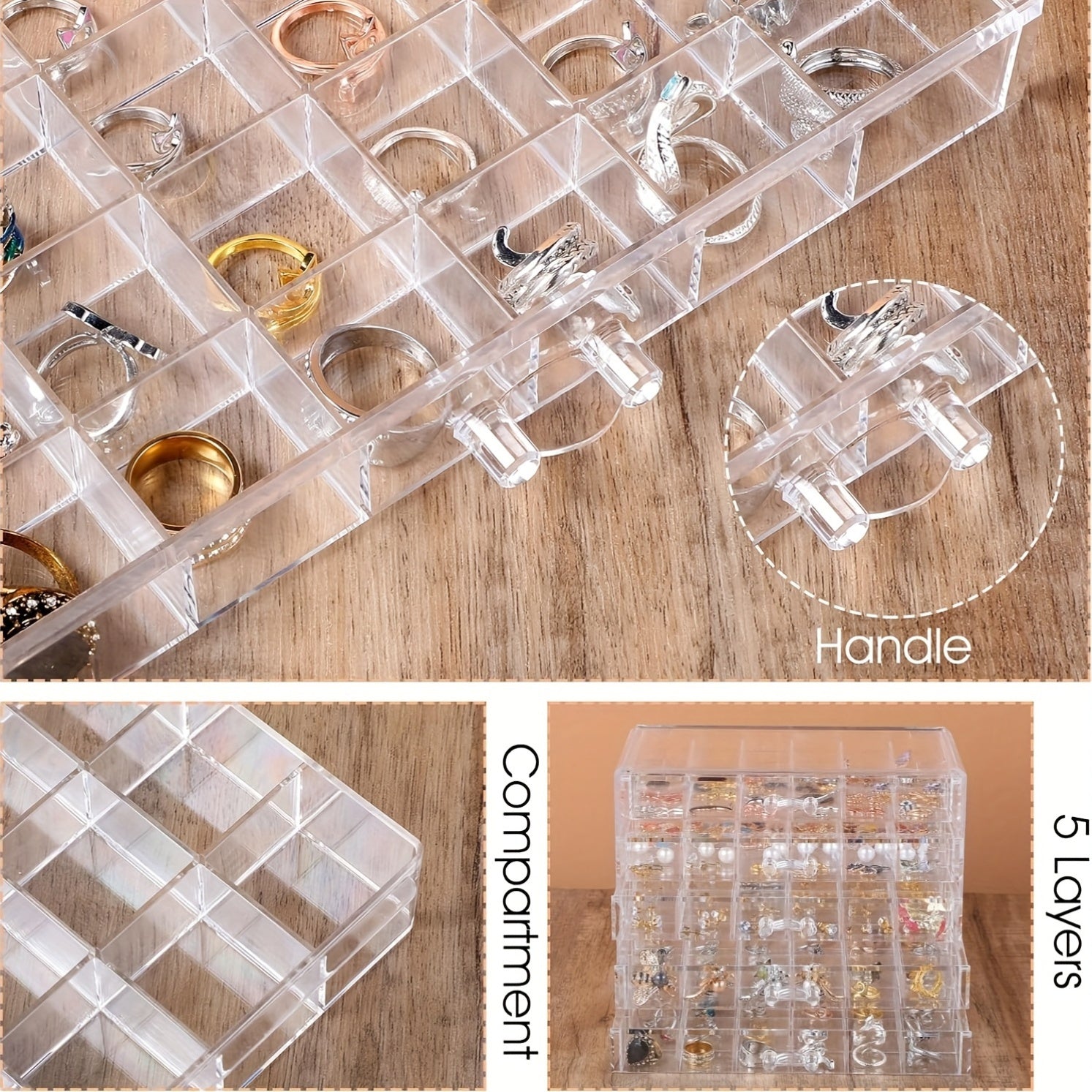 Jewelry Storage Box with 5 Drawers, Featuring 5 Layers And 120 Compartments Made of Transparent Plastic. This Multifunctional And Minimalist Organizer Is Suitable for Women And Girls, Serving As a Clear Display Stand for Earrings, Necklaces, Rings, And