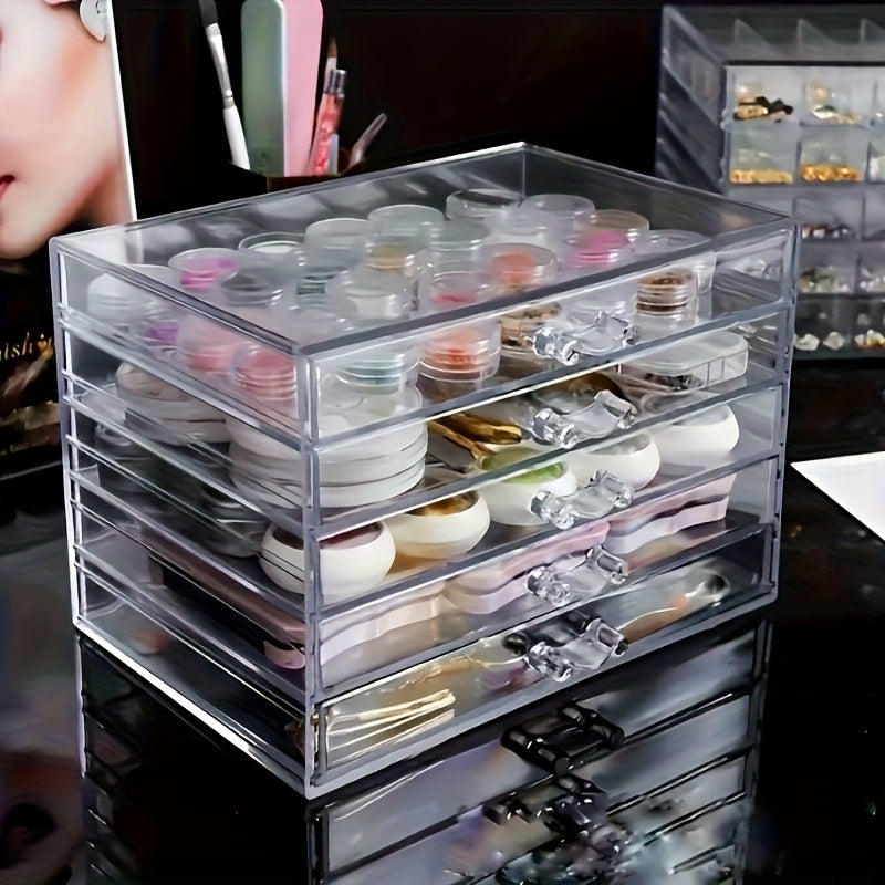 A 5-Layer Transparent Acrylic Desk Organizer with Drawers - a Modern, Multifunctional Storage Solution for Cosmetics, Stationery, And Office Supplies, Desk Storage Box | Stylish Storage Box | Plastic Drawers, Desk Drawer Organizer, Jewelry Box, Jewelry