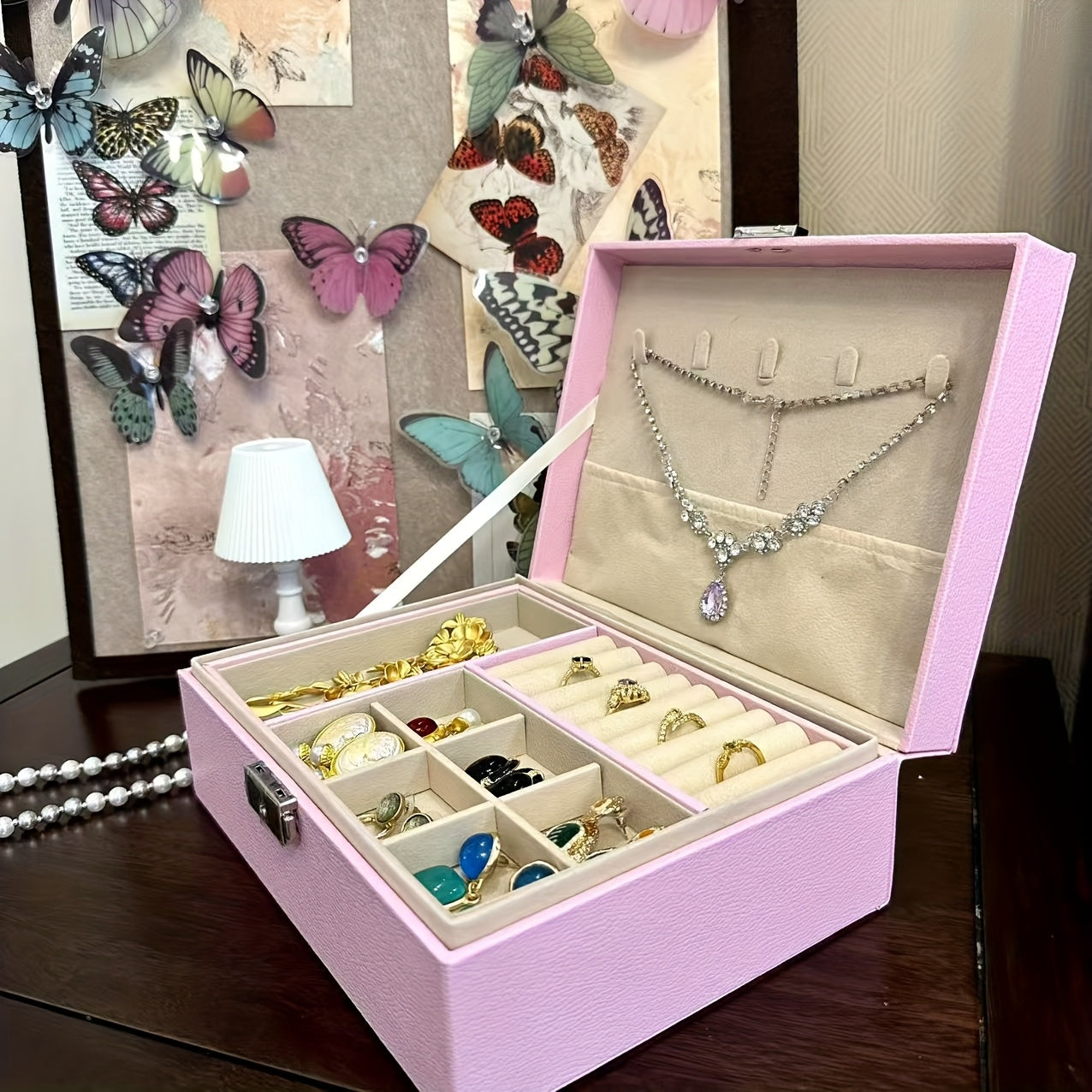 Lockable Jewelry Organizer Box with Drawers - Multi-Layer Anti-Tangle Storage for Necklaces, Earrings, Bracelets | Classic Synthetic Faux Leather Design with Fabric Lining | Perfect for Home Vanity Display & Holiday Gifts (Halloween/Thanksgiving), Jewelry