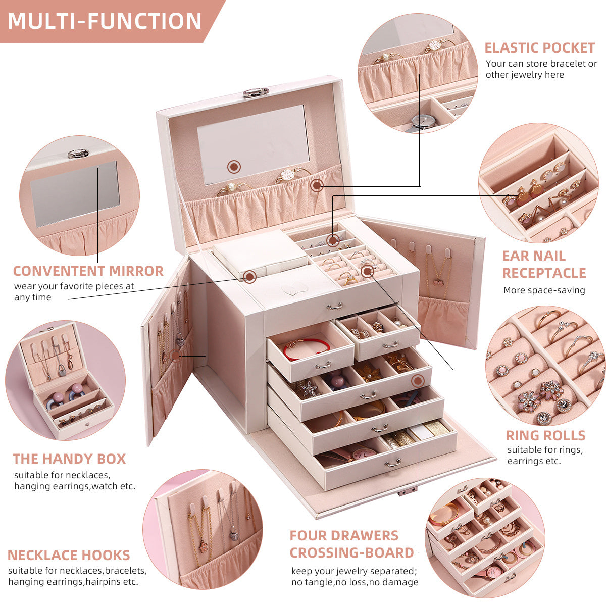 [1pc Multi-layer Jewelry] 1pc Multi-layer Jewelry Box, Jewelry Storage Box With Drawers, Jewelry Storage Holder With Mirror