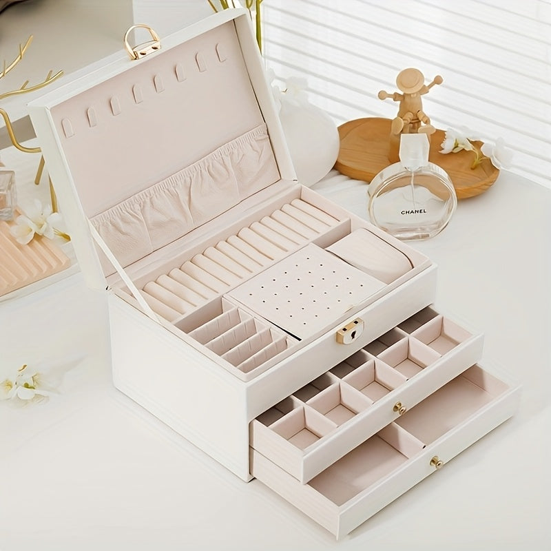 Luxurious Jewelry Organizer Box with Lock - Large Capacity Multi-Layer Display Case for Necklaces, Earrings Bracelets & Watches in Faux Leather Finish. Ideal Gift or Home/Salon Storage Solution, Jewelry Boxes