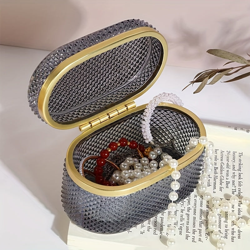 [Romantic Glass Box] Golden Accent Modern Clear Glass Storage Box | Dustproof Oval Desktop Organizer for Jewelry, Makeup Pads, and Accessories - Polished Finish, Multi-Purpose, Romantic Style, Metal Interior, No Power Needed, Makeup Storage, Contemporary