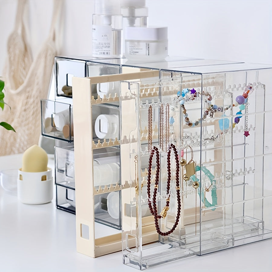 1pc Clear Acrylic Jewelry Storage Box, 2 Drawers 6 Layers Jewelry Storage Rack - Jewelry/Accessories Organizer - Necklace Display Rack - Multi-Function Earrings, Necklaces, Bracelets, Rings, Pendants Organizer for Home Jewelry Storage - Transparent Design