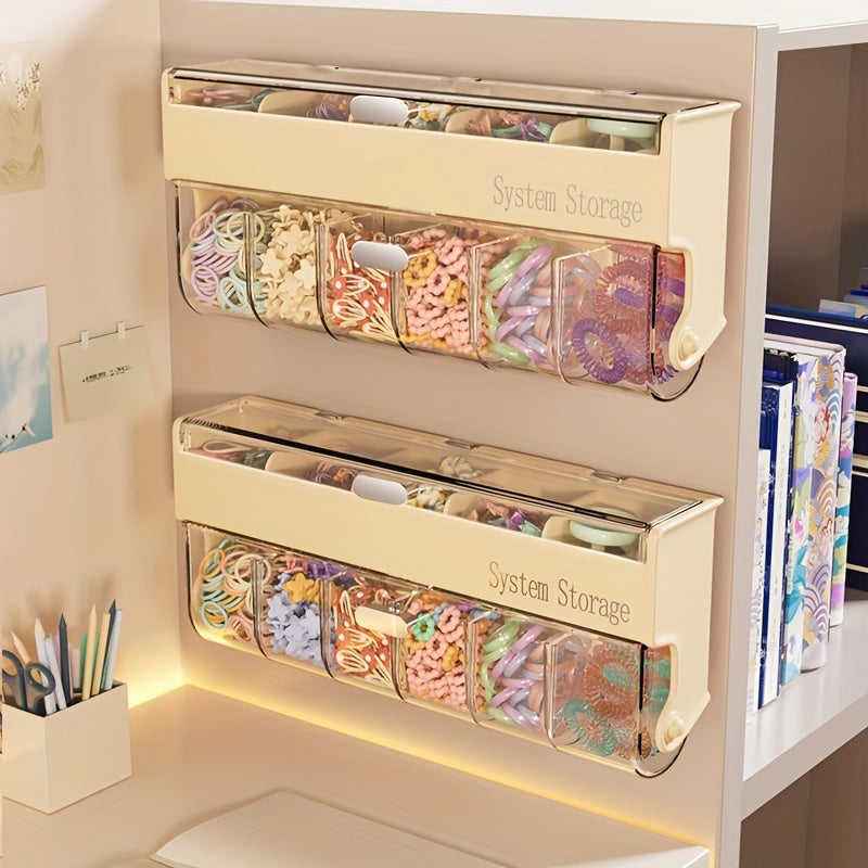Fashionable Light Yellow Hair Accessory Storage Box - Multi-Layer Dust-Proof And High Quality Storage Container, Suitable for Jewelry, Hair Bands, Hair Clips, Etc. - Wall-Mounted, No Need for Drilling, Jewelry Box, Jewelry Boxes