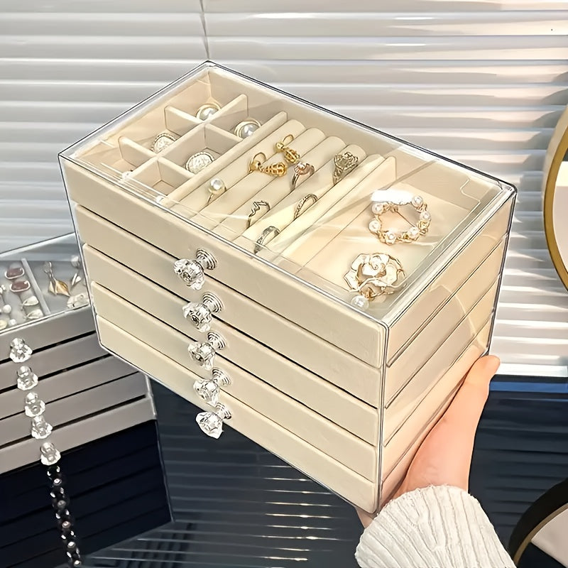 Large Capacity Jewelry Organizer Box - Elegant White with Golden Handles, Multi-Compartment Storage for Bracelets, Watches, Rings & Necklaces, Durable Plastic Desktop Organizer for Home & Office, Jewelry Box, Jewelry Boxes