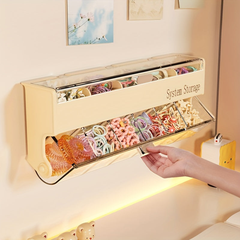 Fashionable Light Yellow Hair Accessory Storage Box - Multi-Layer Dust-Proof And High Quality Storage Container, Suitable for Jewelry, Hair Bands, Hair Clips, Etc. - Wall-Mounted, No Need for Drilling, Jewelry Box, Jewelry Boxes