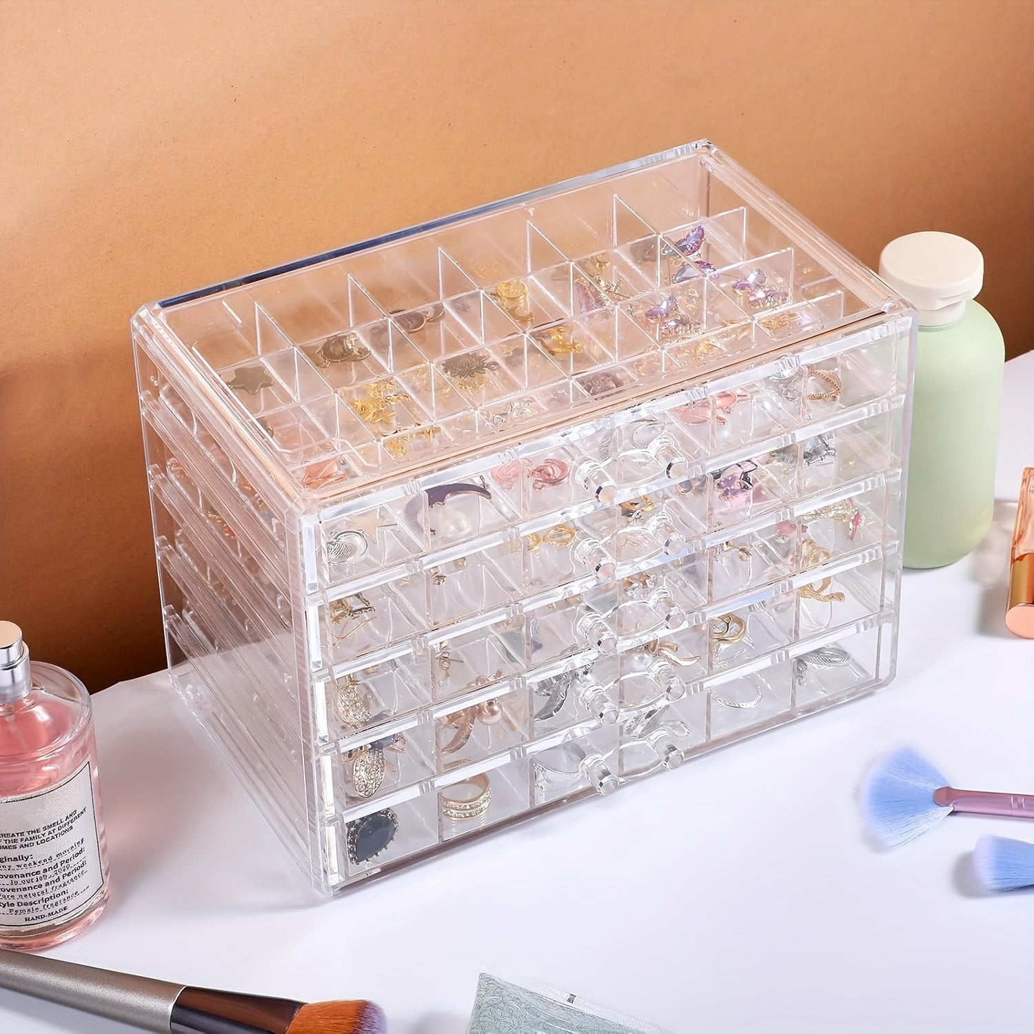 Jewelry Storage Box with 5 Drawers, Featuring 5 Layers And 120 Compartments Made of Transparent Plastic. This Multifunctional And Minimalist Organizer Is Suitable for Women And Girls, Serving As a Clear Display Stand for Earrings, Necklaces, Rings, And