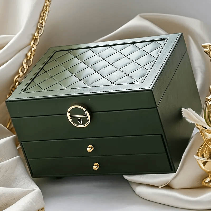 Vintage Style Multi-Layer Faux Leather Jewelry Box with Drawers, Soft Lined to Organize Necklaces, Earrings, Rings & Accessories, Large Capacity, Suitable for French-Style Bedroom and Minimalist Living Room, Desktop Storage Function, Wedding Gift Variety