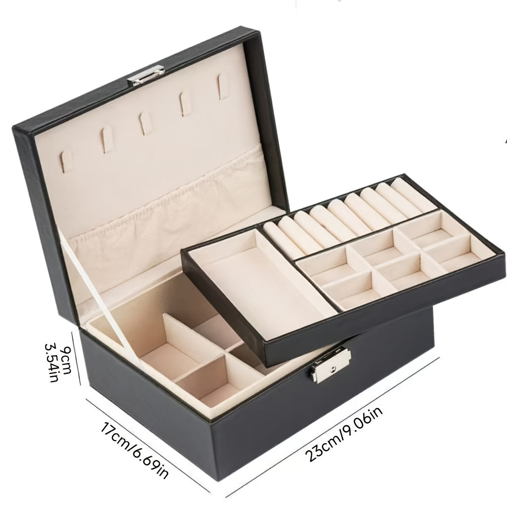 Vintage Style Multi-Layer Faux Leather Jewelry Box with Drawers, Soft Lined to Organize Necklaces, Earrings, Rings & Accessories, Large Capacity, Suitable for French-Style Bedroom and Minimalist Living Room, Desktop Storage Function, Wedding Gift Variety