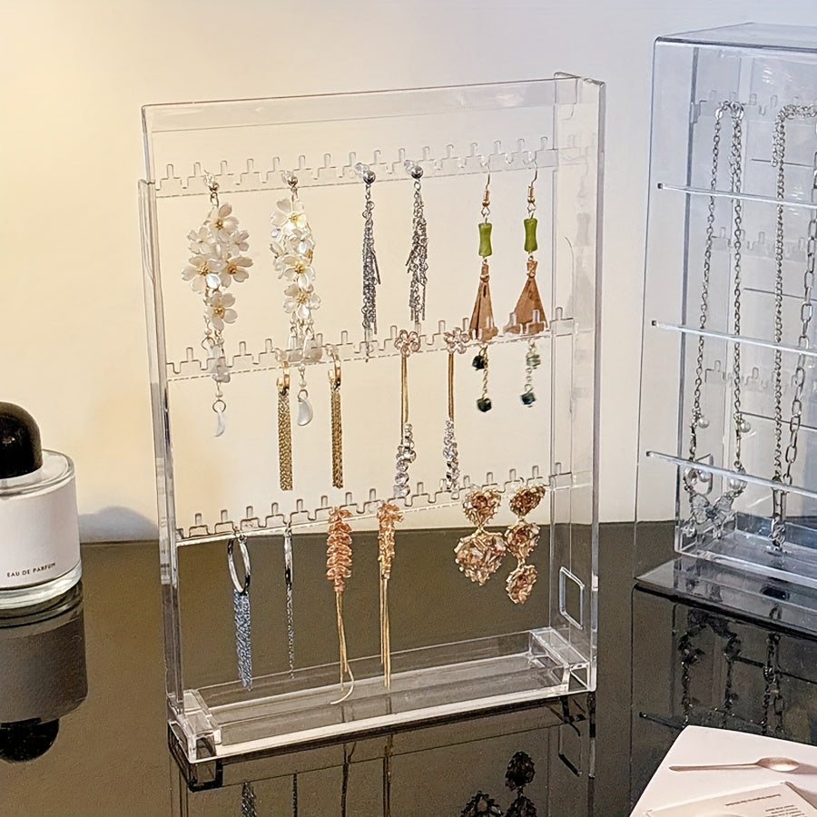 1pc Clear Acrylic Jewelry Storage Box, 2 Drawers 6 Layers Jewelry Storage Rack - Jewelry/Accessories Organizer - Necklace Display Rack - Multi-Function Earrings, Necklaces, Bracelets, Rings, Pendants Organizer for Home Jewelry Storage - Transparent Design