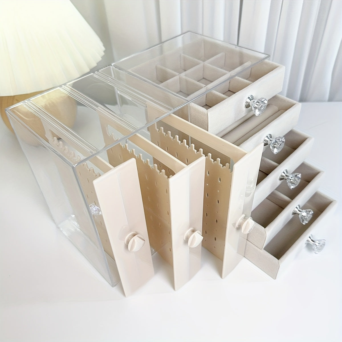 Glam Style Octagonal Plastic Jewelry Organizer Box with Transparent Lid - Multi-Compartment Storage for Earrings, Necklaces, Rings | Durable Home Decor & Gift Idea, Jewelry Box, Jewelry Boxes