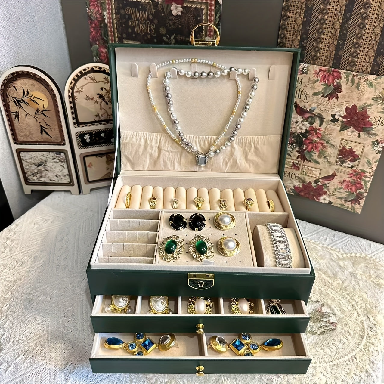 Luxurious Jewelry Organizer Box with Lock - Large Capacity Multi-Layer Display Case for Necklaces, Earrings Bracelets & Watches in Faux Leather Finish. Ideal Gift or Home/Salon Storage Solution, Jewelry Boxes