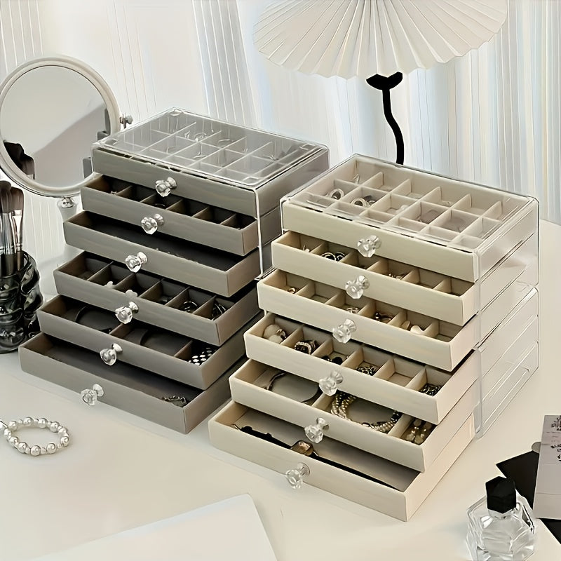 Large Capacity Jewelry Organizer Box - Elegant White with Golden Handles, Multi-Compartment Storage for Bracelets, Watches, Rings & Necklaces, Durable Plastic Desktop Organizer for Home & Office, Jewelry Box, Jewelry Boxes