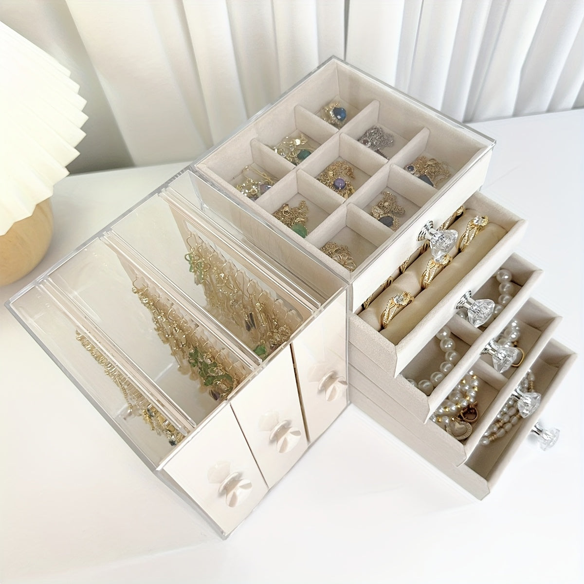 Glam Style Octagonal Plastic Jewelry Organizer Box with Transparent Lid - Multi-Compartment Storage for Earrings, Necklaces, Rings | Durable Home Decor & Gift Idea, Jewelry Box, Jewelry Boxes