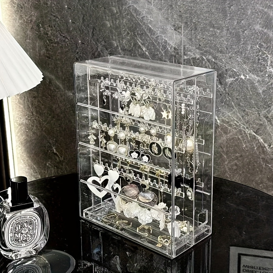 1pc Clear Acrylic Jewelry Storage Box, 2 Drawers 6 Layers Jewelry Storage Rack - Jewelry/Accessories Organizer - Necklace Display Rack - Multi-Function Earrings, Necklaces, Bracelets, Rings, Pendants Organizer for Home Jewelry Storage - Transparent Design