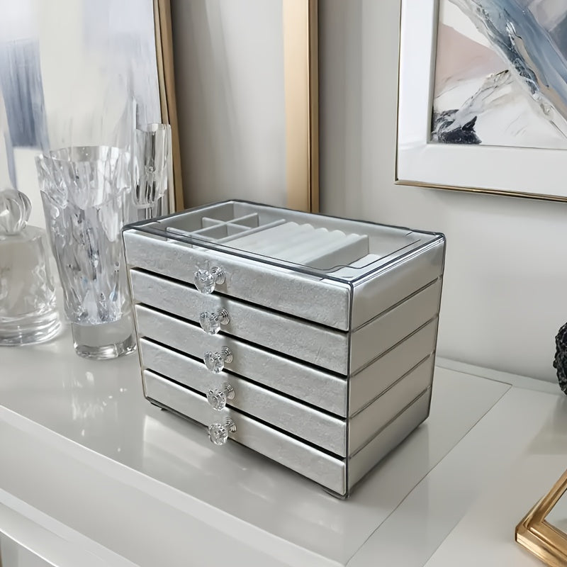 Large Capacity Jewelry Organizer Box - Elegant White with Golden Handles, Multi-Compartment Storage for Bracelets, Watches, Rings & Necklaces, Durable Plastic Desktop Organizer for Home & Office, Jewelry Box, Jewelry Boxes