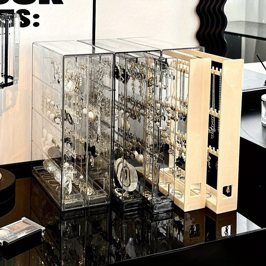 1pc Clear Acrylic Jewelry Storage Box, 2 Drawers 6 Layers Jewelry Storage Rack - Jewelry/Accessories Organizer - Necklace Display Rack - Multi-Function Earrings, Necklaces, Bracelets, Rings, Pendants Organizer for Home Jewelry Storage - Transparent Design