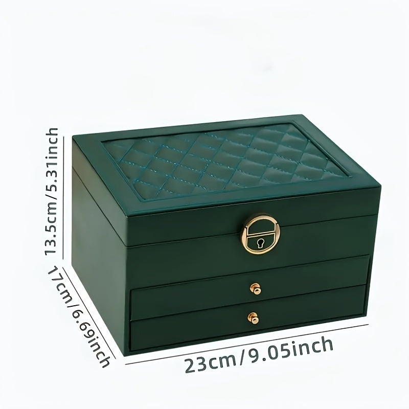 Lockable Jewelry Organizer Box with Drawers - Multi-Layer Anti-Tangle Storage for Necklaces, Earrings, Bracelets | Classic Synthetic Faux Leather Design with Fabric Lining | Perfect for Home Vanity Display & Holiday Gifts (Halloween/Thanksgiving), Jewelry