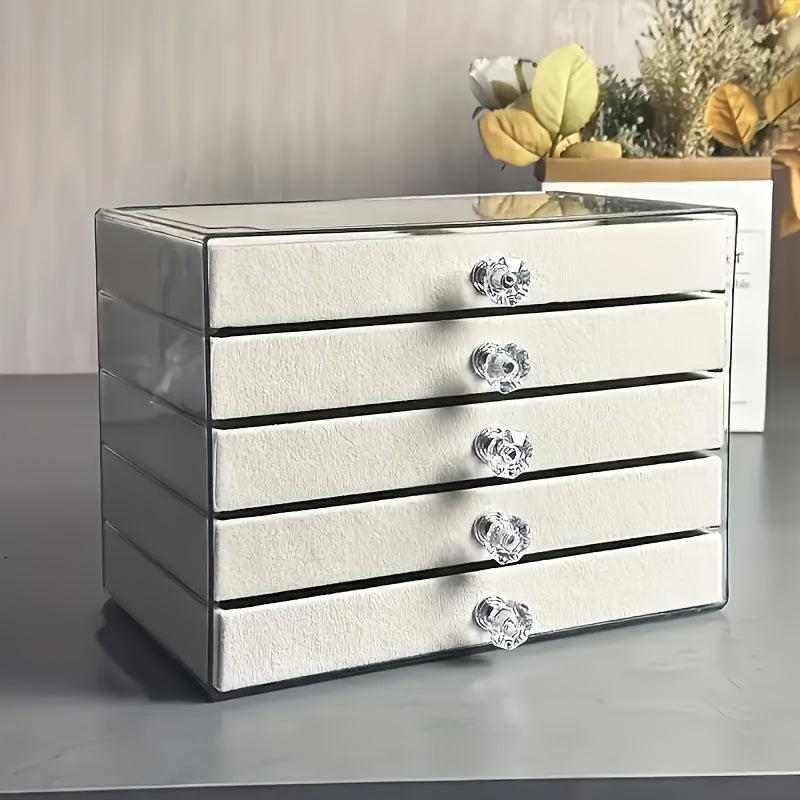 Large Capacity Jewelry Organizer Box - Elegant White with Golden Handles, Multi-Compartment Storage for Bracelets, Watches, Rings & Necklaces, Durable Plastic Desktop Organizer for Home & Office, Jewelry Box, Jewelry Boxes