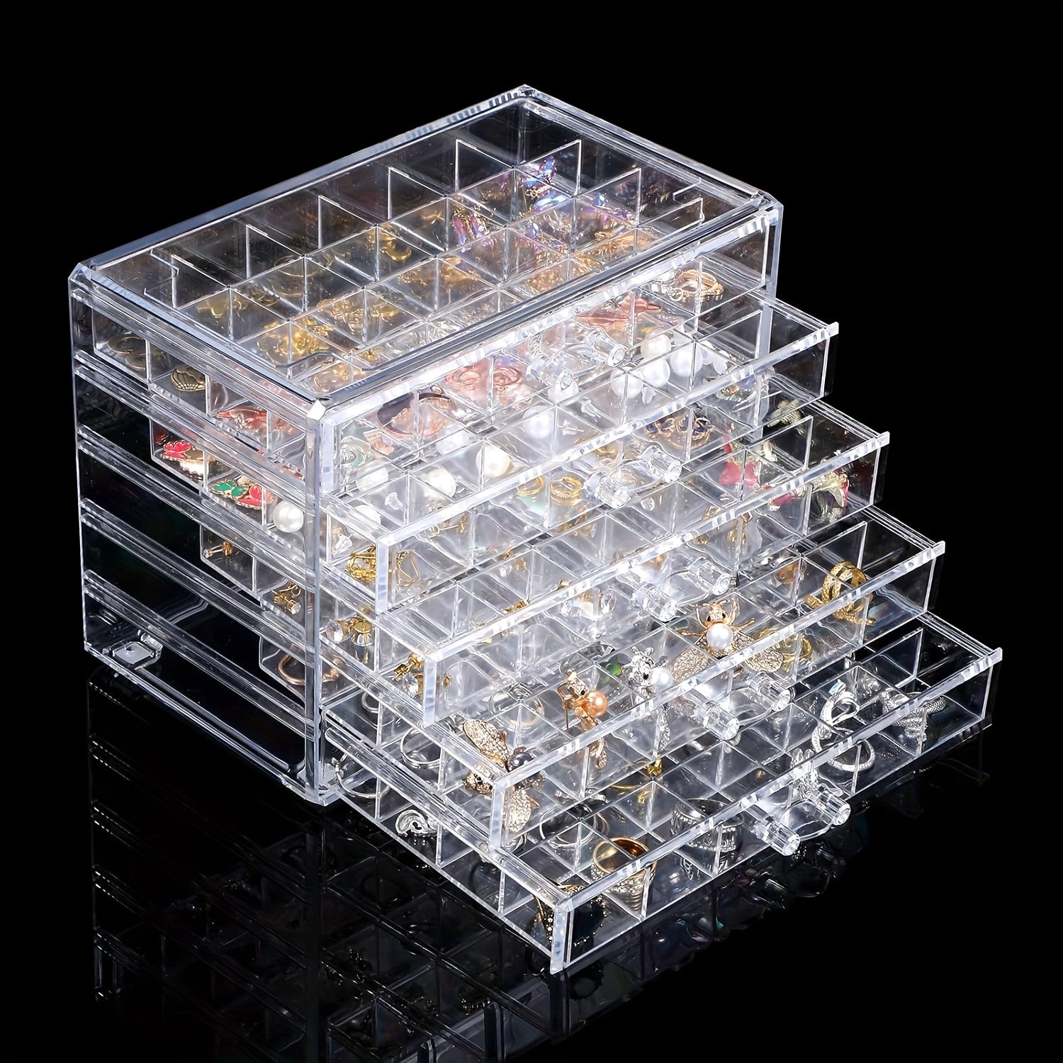 Jewelry Storage Box with 5 Drawers, Featuring 5 Layers And 120 Compartments Made of Transparent Plastic. This Multifunctional And Minimalist Organizer Is Suitable for Women And Girls, Serving As a Clear Display Stand for Earrings, Necklaces, Rings, And
