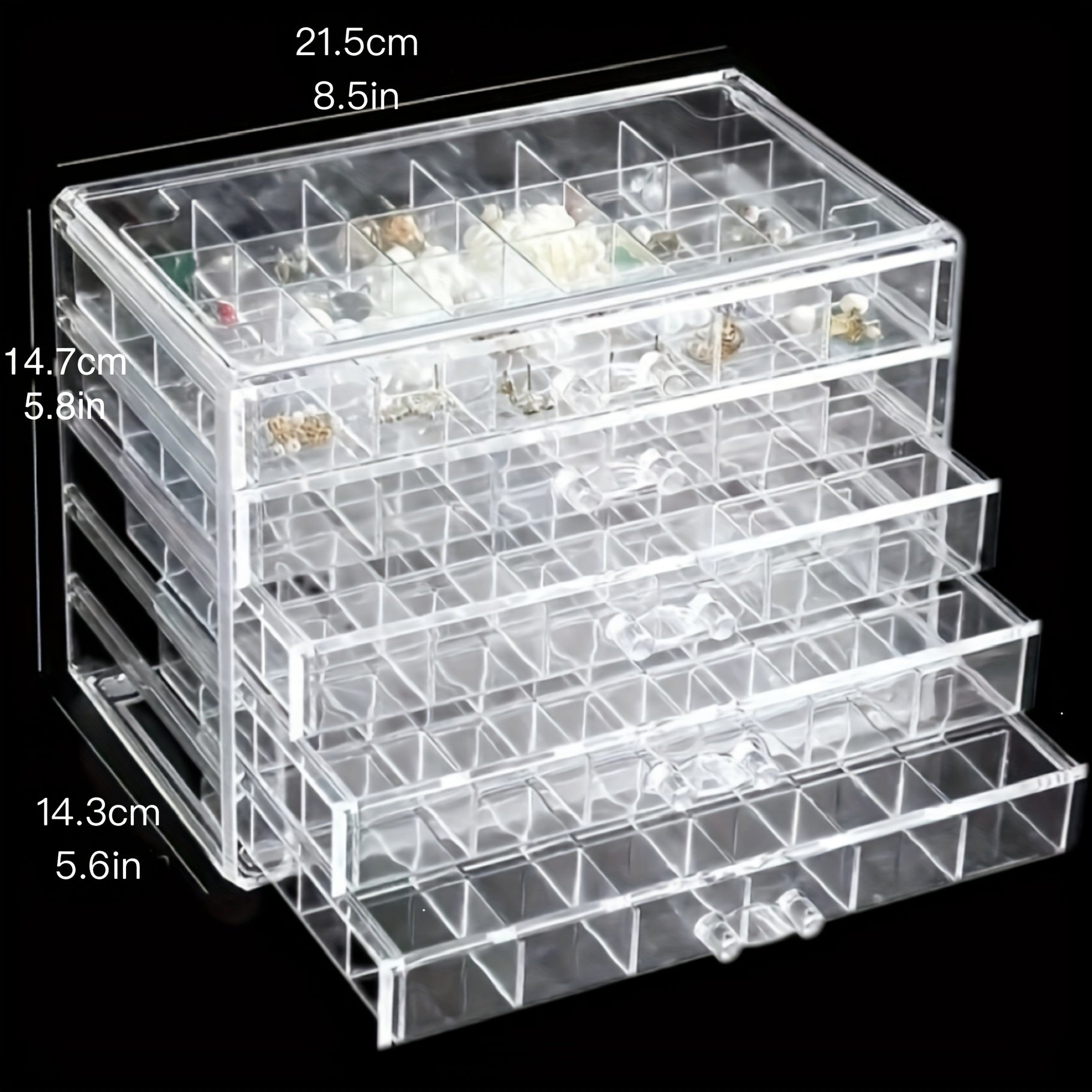 Jewelry Storage Box with 5 Drawers, Featuring 5 Layers And 120 Compartments Made of Transparent Plastic. This Multifunctional And Minimalist Organizer Is Suitable for Women And Girls, Serving As a Clear Display Stand for Earrings, Necklaces, Rings, And