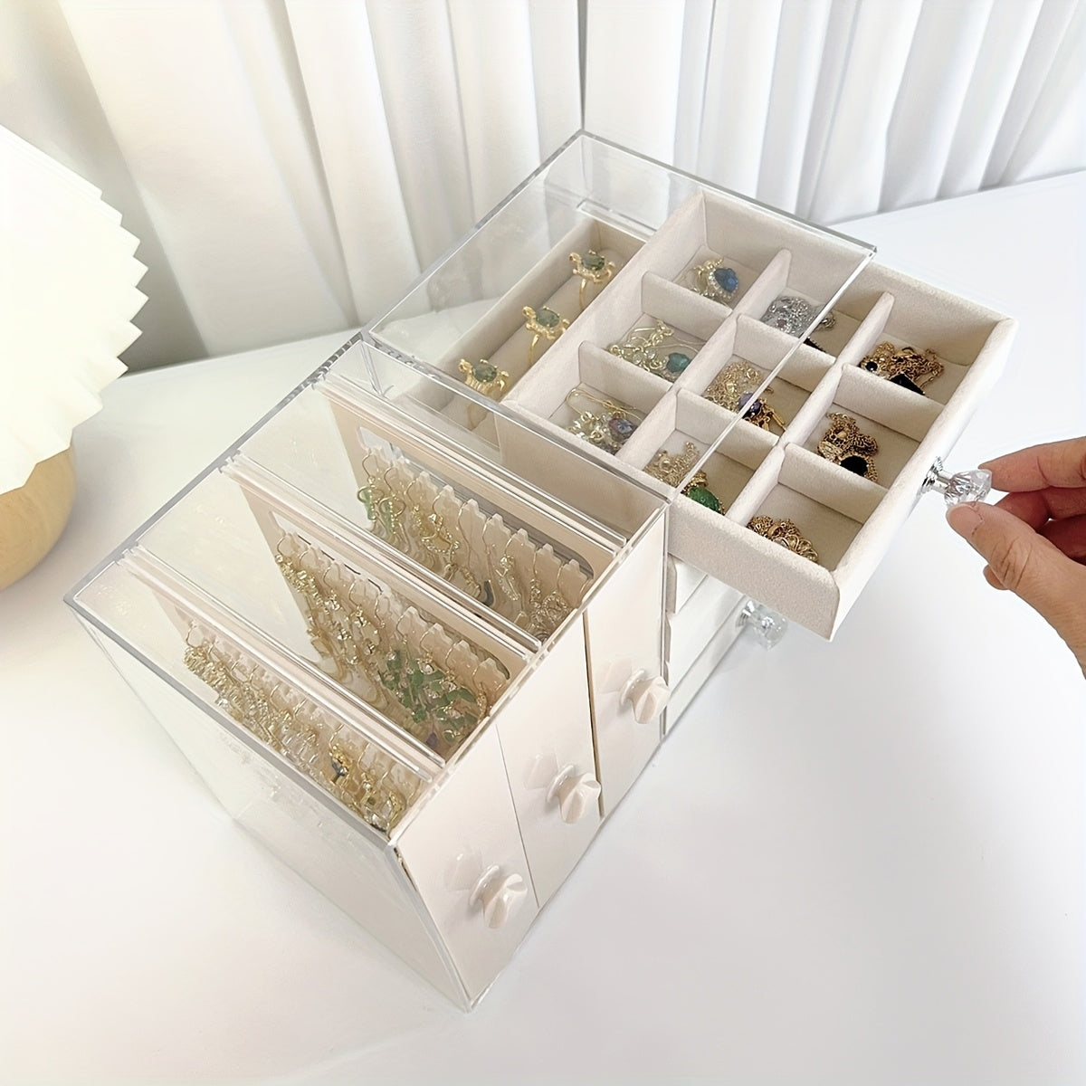 Glam Style Octagonal Plastic Jewelry Organizer Box with Transparent Lid - Multi-Compartment Storage for Earrings, Necklaces, Rings | Durable Home Decor & Gift Idea, Jewelry Box, Jewelry Boxes