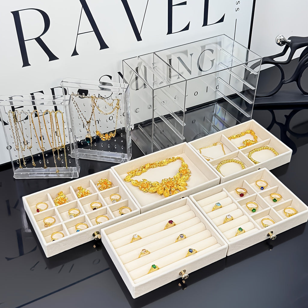 Large Jewelry Organizer Box with Clear Lid - Elegant Jewelry Storage Case, Multiple Compartments for Necklaces, Bracelets, Rings, Earrings - Birthday, Mother's Day, Valentine's Gift for Women - Desktop Organizer with Secure Closure, Jewelry Box Organizer,