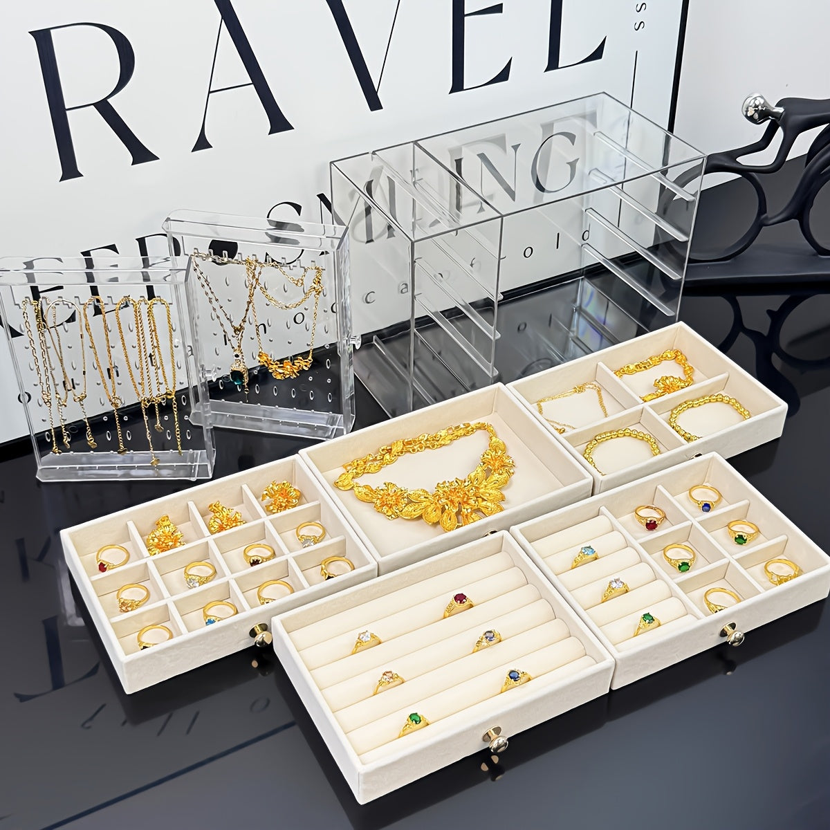 Large Jewelry Organizer Box with Clear Lid - Elegant Jewelry Storage Case, Multiple Compartments for Necklaces, Bracelets, Rings, Earrings - Birthday, Mother's Day, Valentine's Gift for Women - Desktop Organizer with Secure Closure, Jewelry Box Organizer,