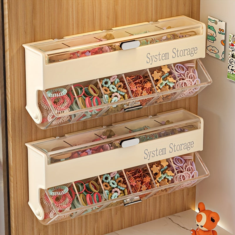 Fashionable Light Yellow Hair Accessory Storage Box - Multi-Layer Dust-Proof And High Quality Storage Container, Suitable for Jewelry, Hair Bands, Hair Clips, Etc. - Wall-Mounted, No Need for Drilling, Jewelry Box, Jewelry Boxes
