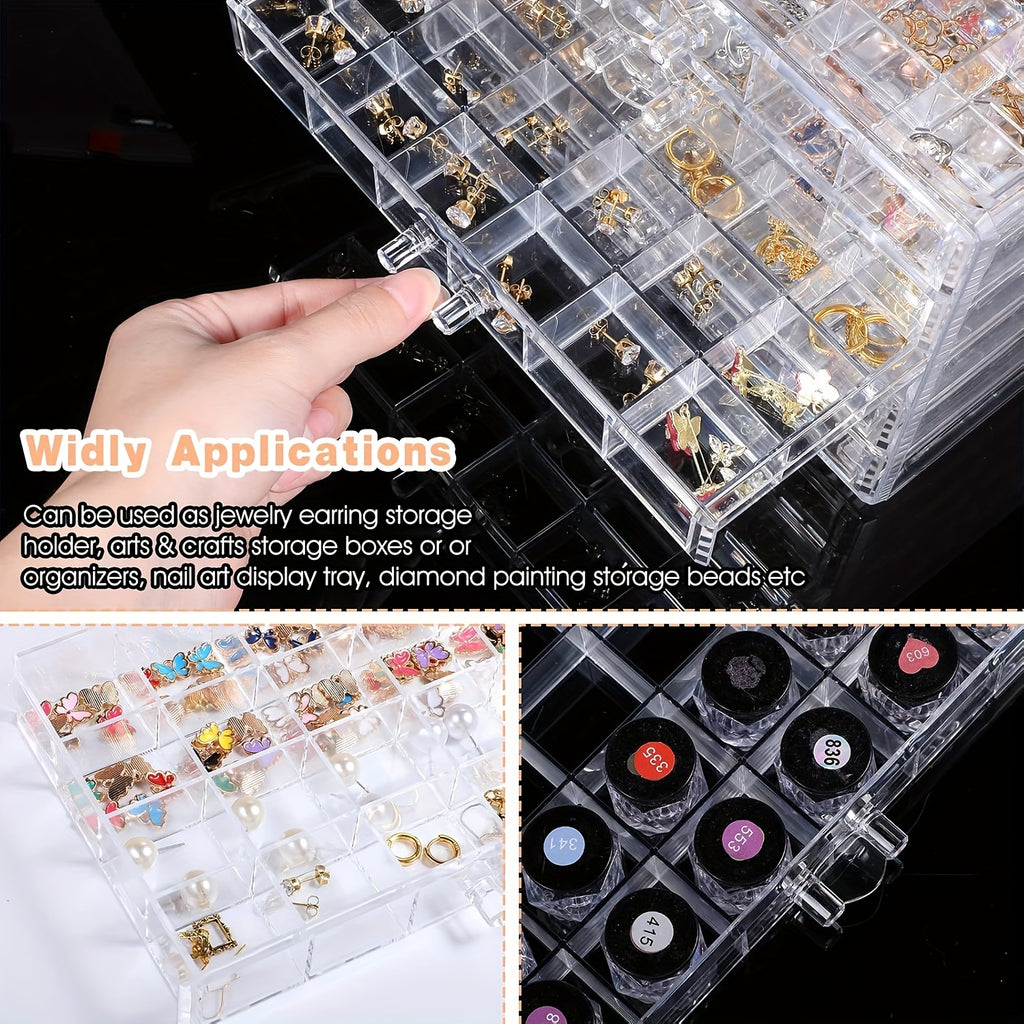 Jewelry Storage Box with 5 Drawers, Featuring 5 Layers And 120 Compartments Made of Transparent Plastic. This Multifunctional And Minimalist Organizer Is Suitable for Women And Girls, Serving As a Clear Display Stand for Earrings, Necklaces, Rings, And