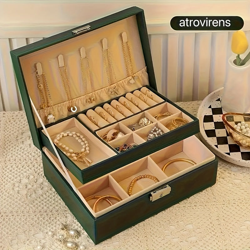 Luxurious Jewelry Organizer Box with Lock - Large Capacity Multi-Layer Display Case for Necklaces, Earrings Bracelets & Watches in Faux Leather Finish. Ideal Gift or Home/Salon Storage Solution, Jewelry Boxes