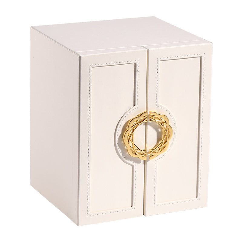 1 Large Faux Leather Jewelry Organizer Box with 5 Drawers & Golden-Tone Handles - Elegant Rectangular Storage for Rings, Necklaces, Bracelets, Earrings, Watches - Soft Fabric-Lined Interior, Side Door Access, Textured Finish - Luxury Home Décor, Watch