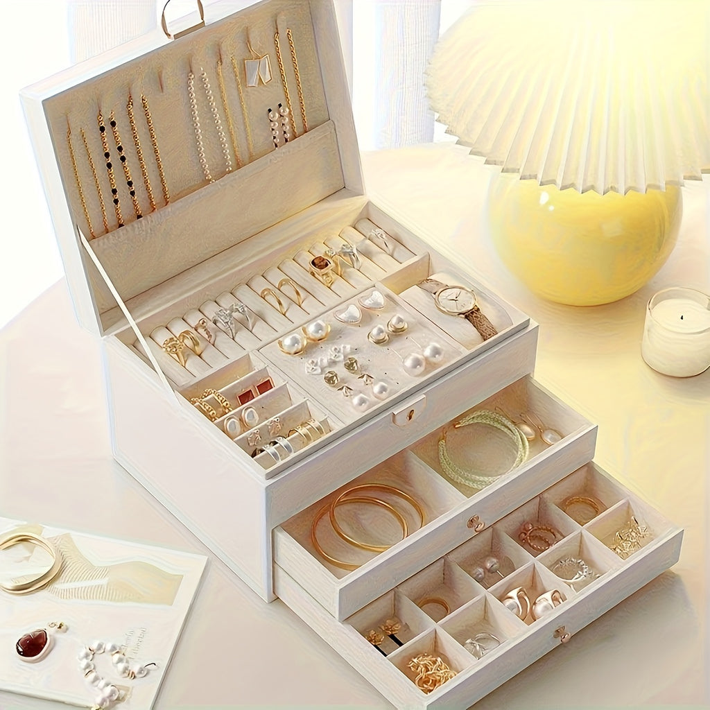 Luxury Key Lock Jewelry Box - Elegant Divided Storage Box, Suitable for Necklaces, Earrings, Bracelets, Watches - Secure Lock Design, Soft Lining - Perfect Gift for Valentine'S Day, Christmas, Birthday - Home or Boutique Display Box - Available in Green,