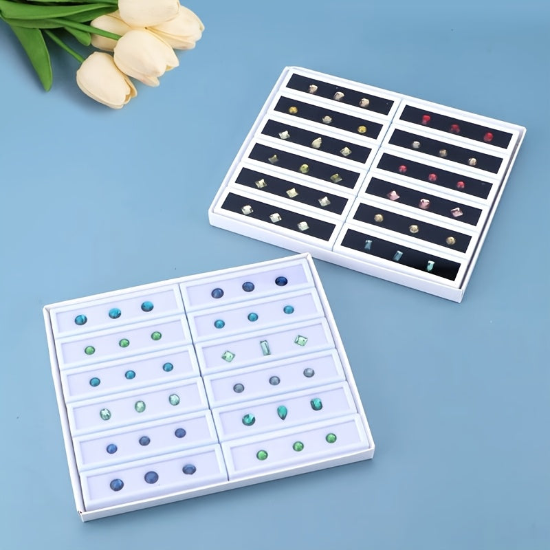 12pcs 1.06x3.94inch Faux Display Plastic Box Storage Container for Faux Stand Organizer Transparent Acrylic Cover and White Foam Suitable for Gem Jewelry Accessories Display