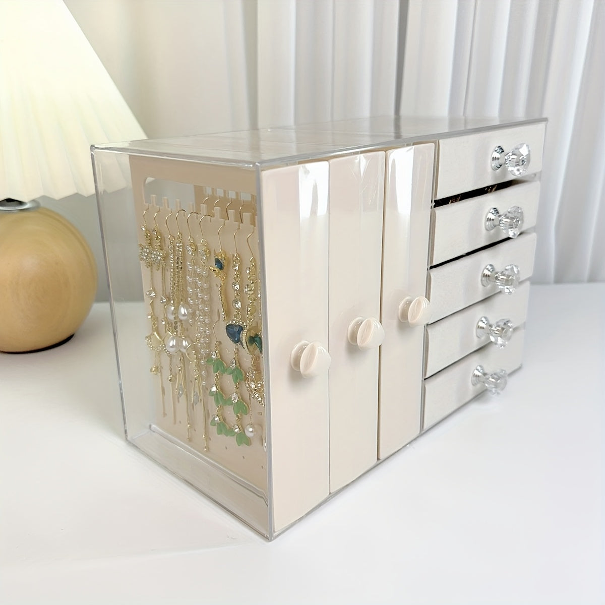 Glam Style Octagonal Plastic Jewelry Organizer Box with Transparent Lid - Multi-Compartment Storage for Earrings, Necklaces, Rings | Durable Home Decor & Gift Idea, Jewelry Box, Jewelry Boxes