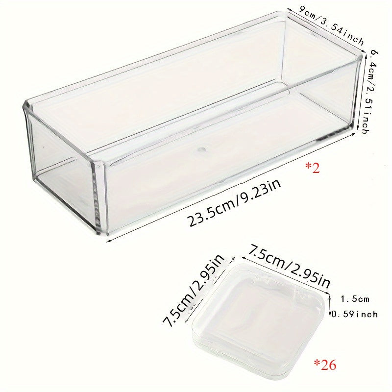 1 Set/2 Sets of Elegant Transparent Plastic Jewelry Storage Boxes, Including 2 Large Boxes And 26 Small Boxes, Suitable for Bracelets, Necklaces, Earrings And Rings - Perfect Dressing Table Organization Artifact, Perfect Gift, Jewelry Boxes
